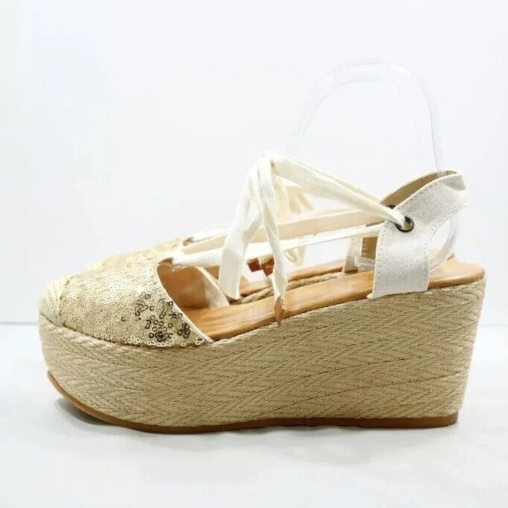 Silvia Cobos Handmade Gold Sequin‎ Platform Lace Up 3